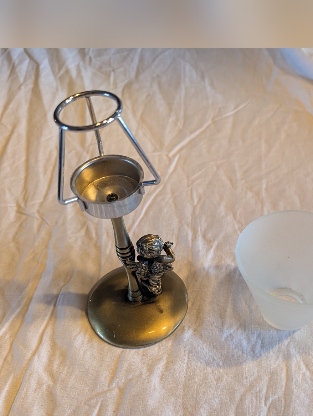 2/50$ Vintage White Frosted Glass & Brass Cherub Fairy Lights - Picture 4 of 8